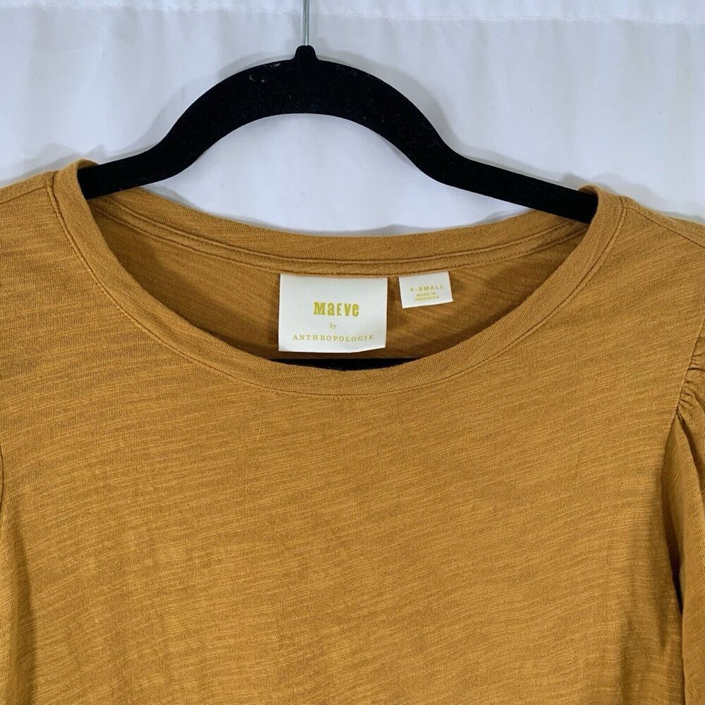 Maeve Anthropologie Blouse Women's XS Yellow Short Sleeve Round Neck - Picture 3 of 7